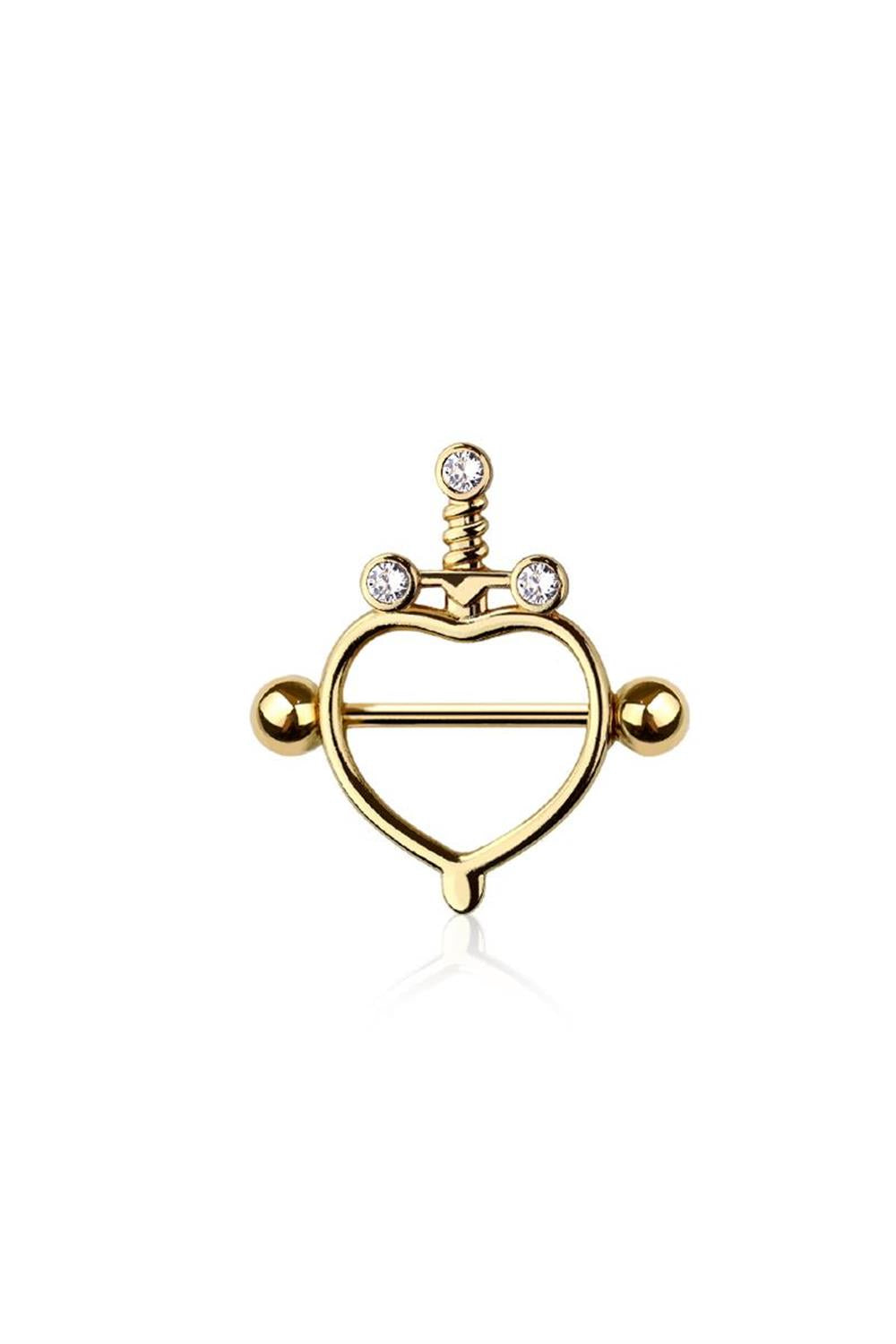 14G SURGICAL STEEL 9/16" (14MM) HEART SWORD NIPPLE RING